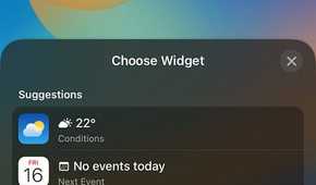 iPhone Lock Screen showing available widgets to choose from for the top section