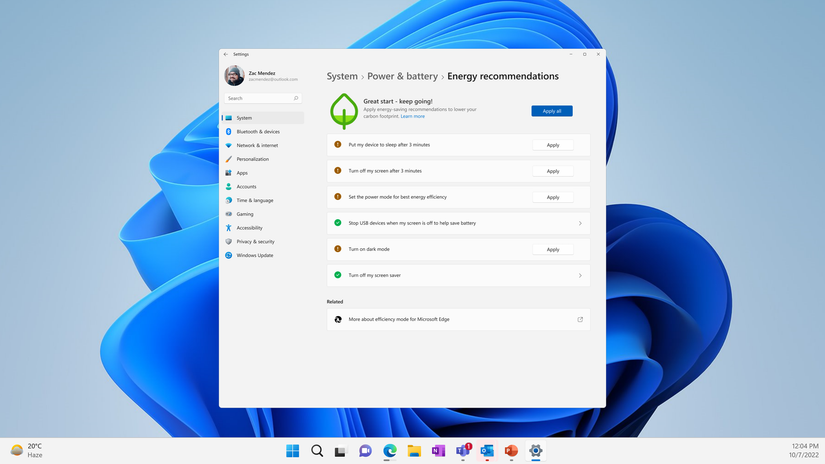 New Energy Recommendations in Windows 11