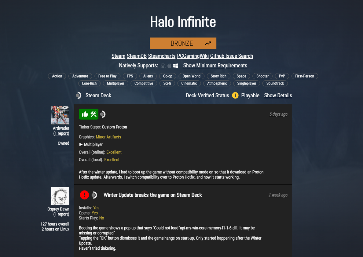 Halo Infinite on ProtonDB