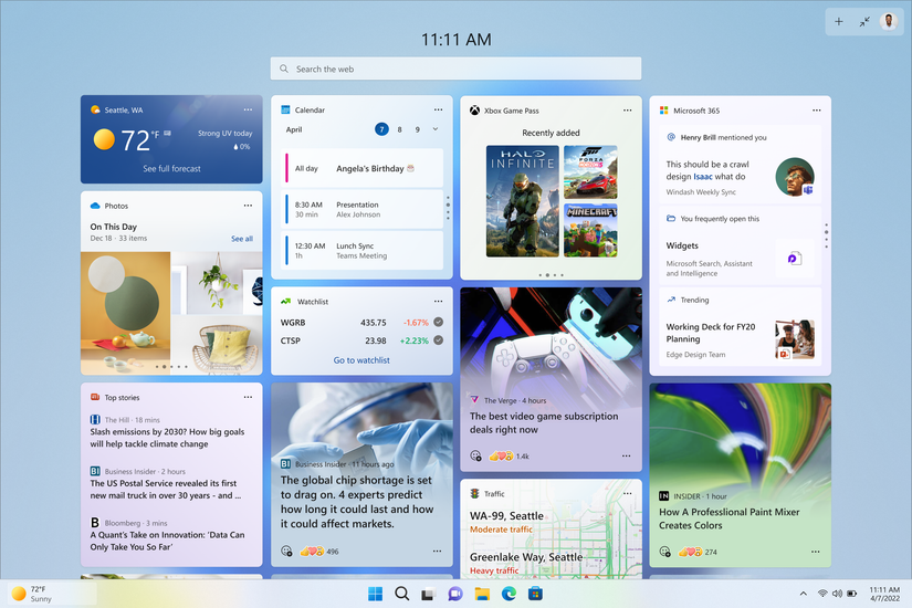 Full-screen widgets panel in Windows 11