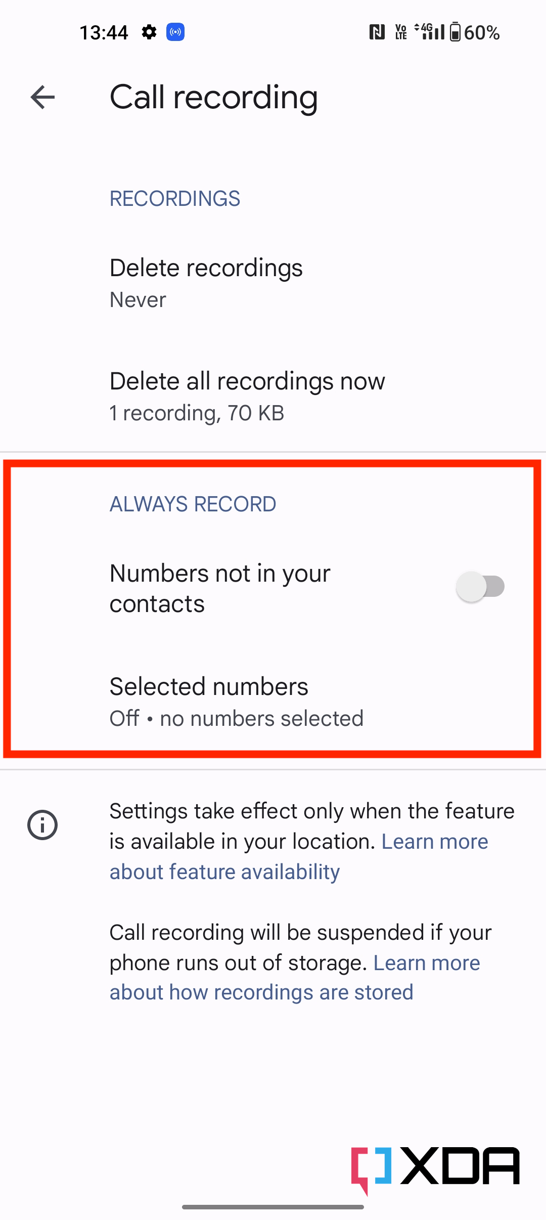 All record phone calls option inside the Phone by Google app