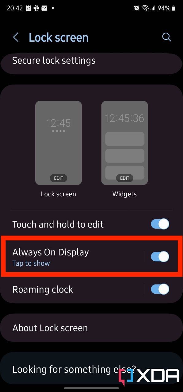 Alwatys on display settings on Samsung phones