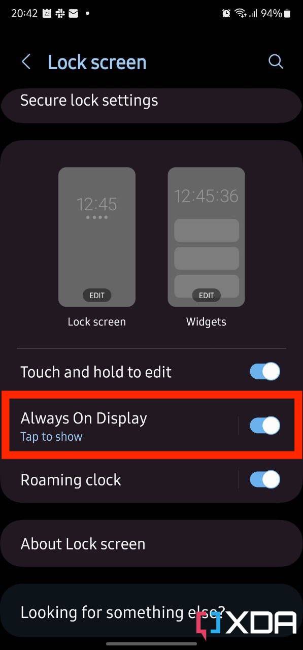 Alwatys on display settings on Samsung phones
