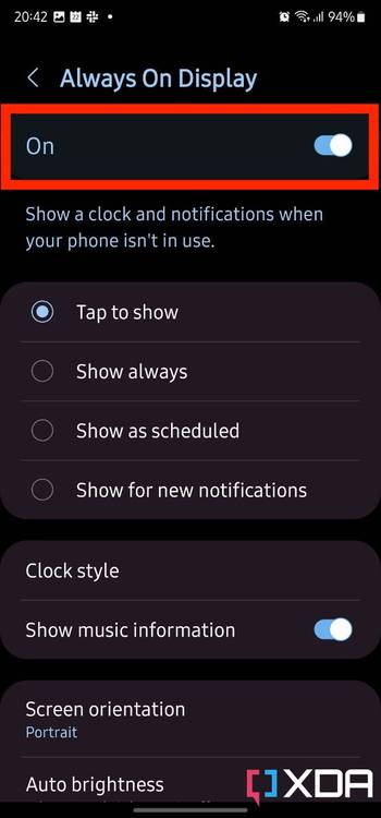 Always on display settings on OneUI 5