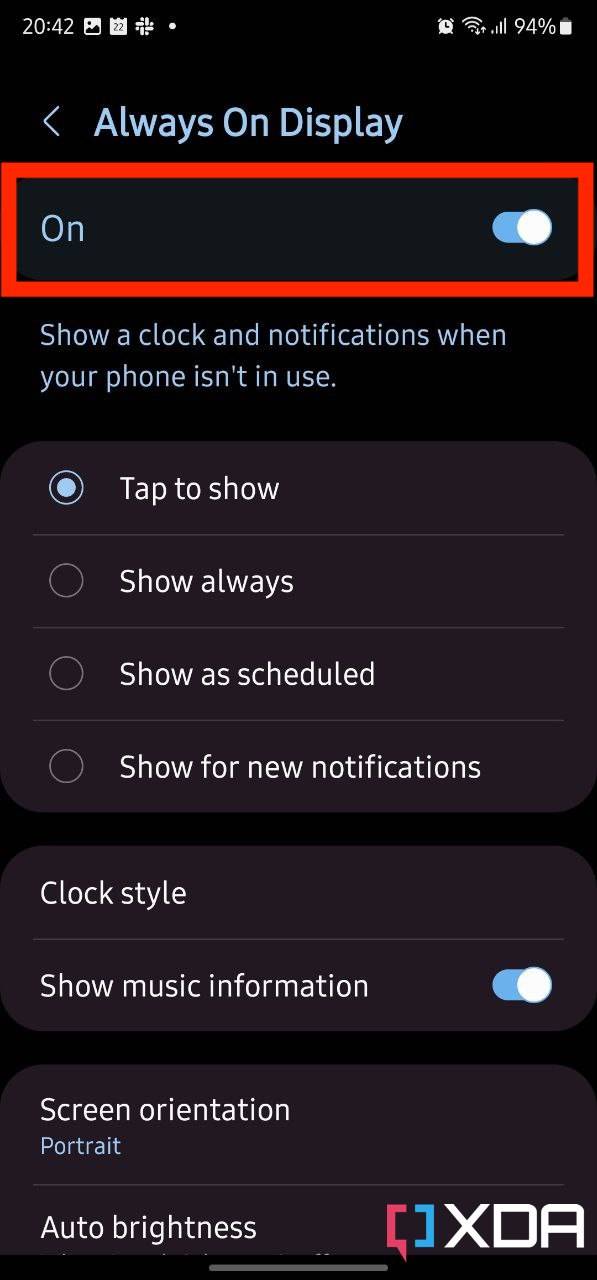Always on display settings on OneUI 5