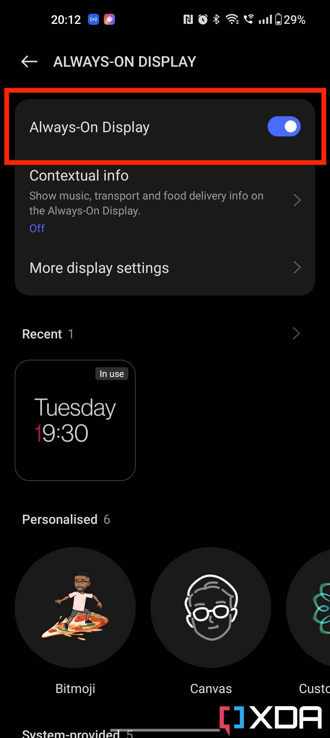 Always on display toggle on OxygenOS 13