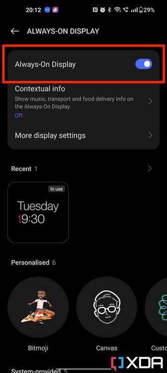 Always on display toggle on OxygenOS 13