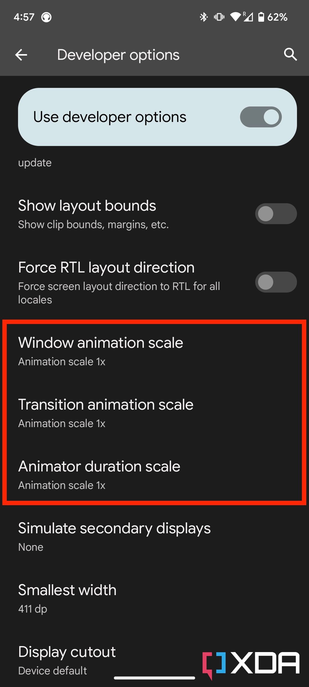 Animation scaling options in Android 13