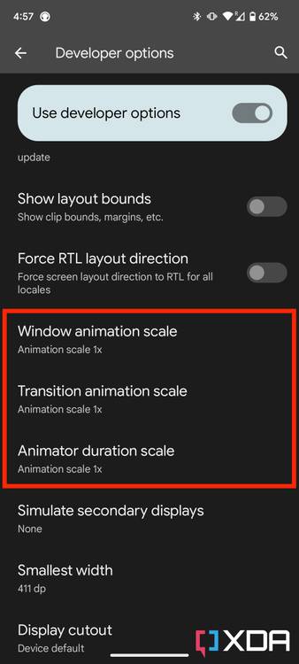 Animation scaling options in Android 13