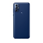 Back view of a blue Moto G Play 2023.
