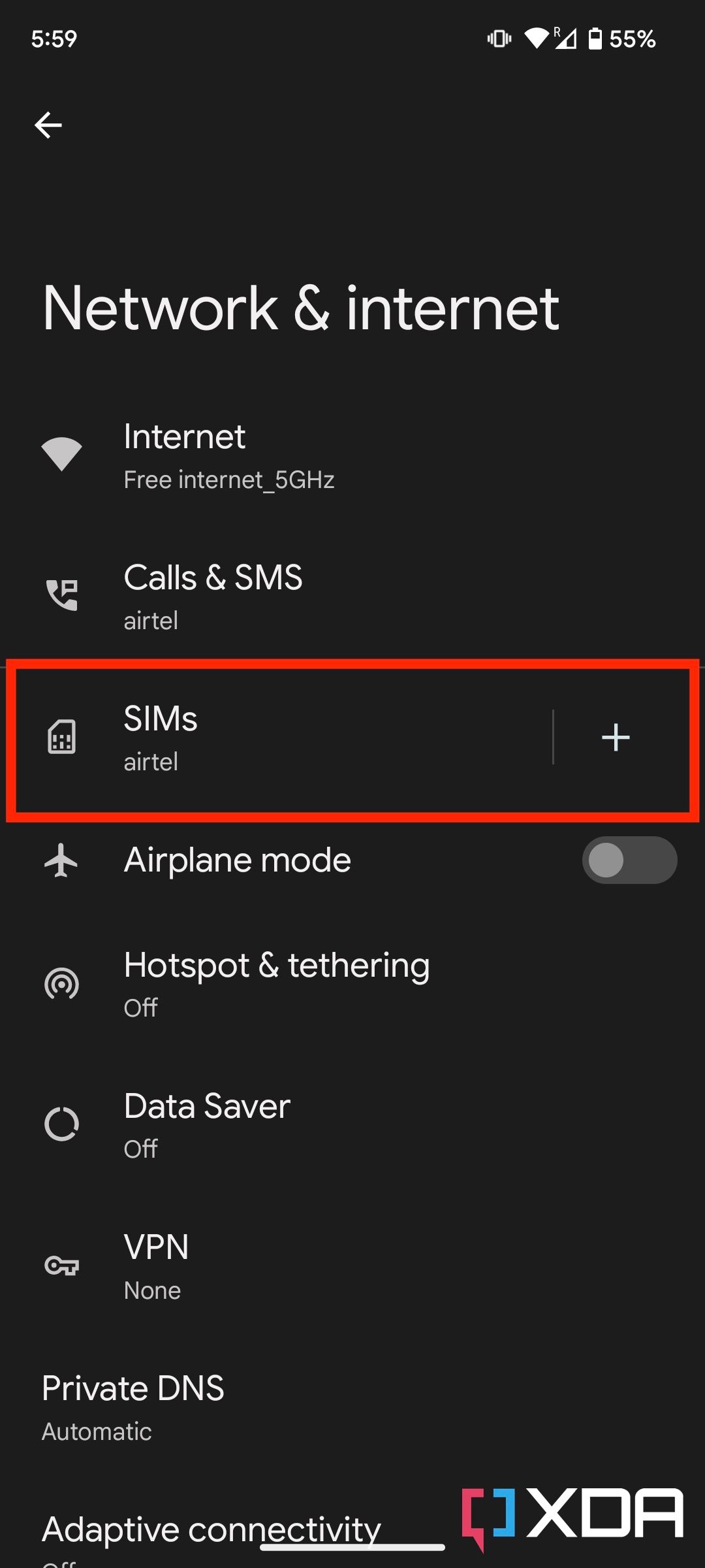 Carrier option in Android 13's network and internet settings