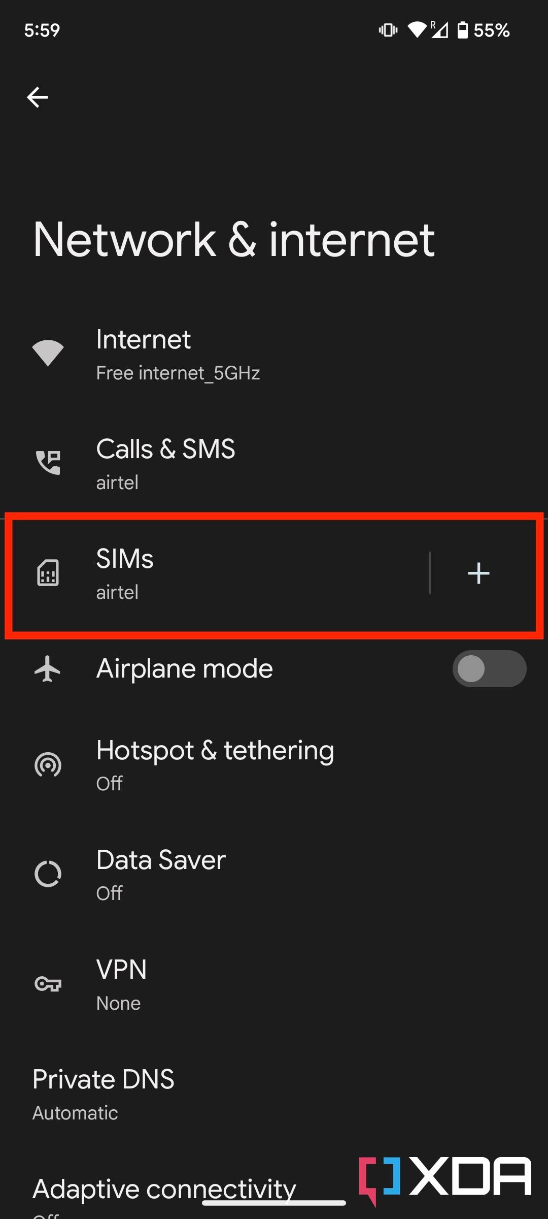 Carrier option in Android 13's network and internet settings