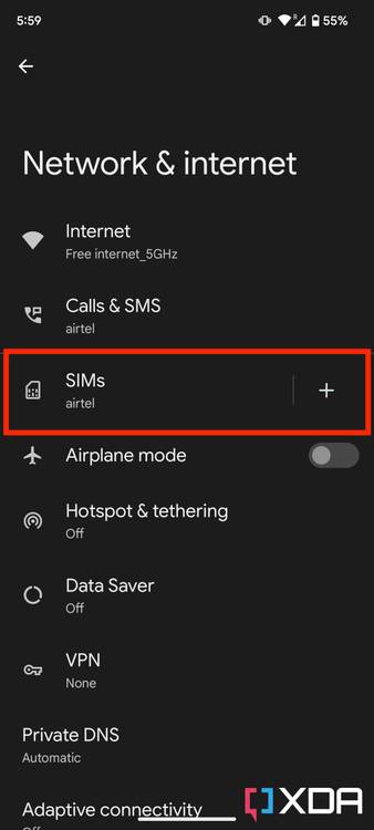 Carrier option in Android 13's network and internet settings