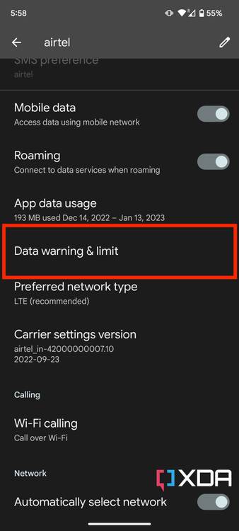 Data warning in Android 13