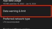 Data warning in Android 13