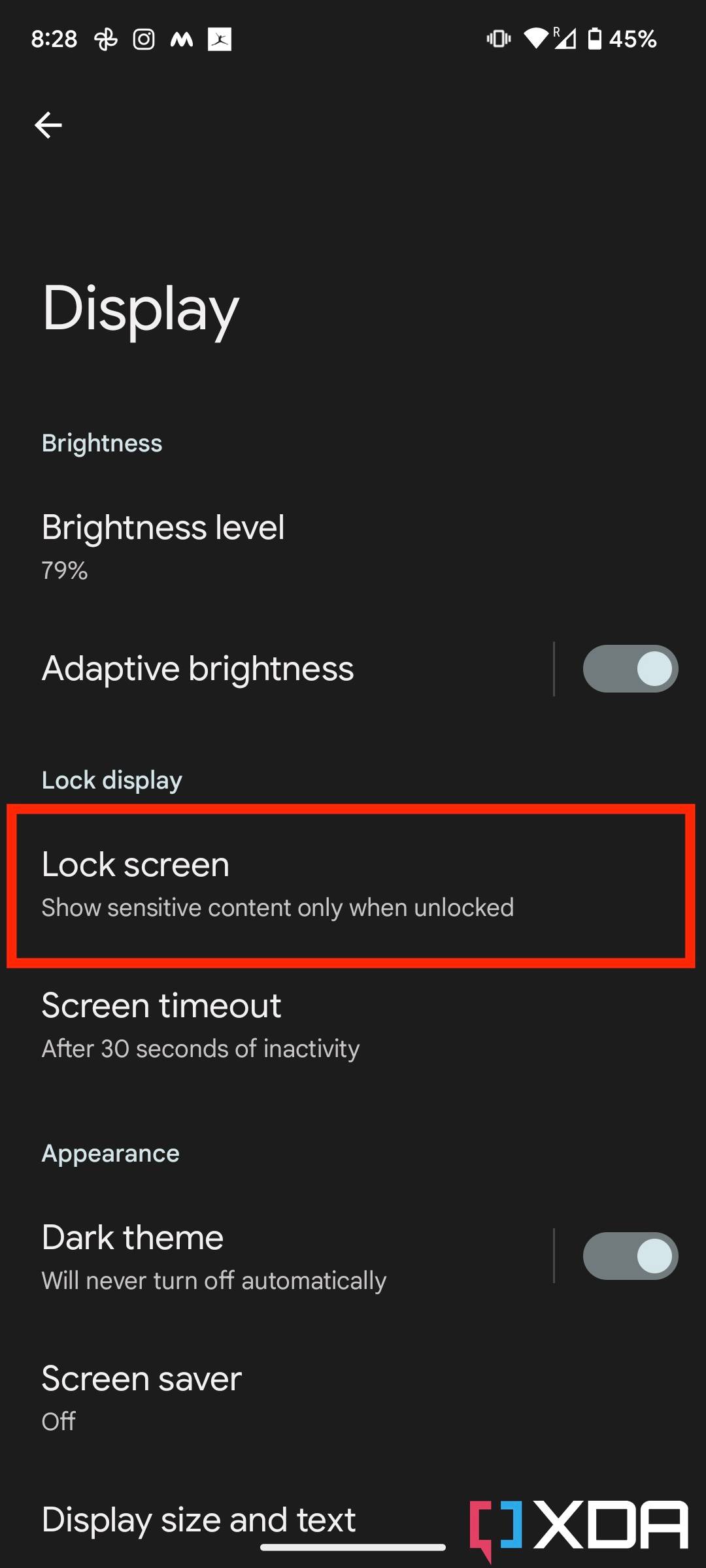 Display settings in Android 13