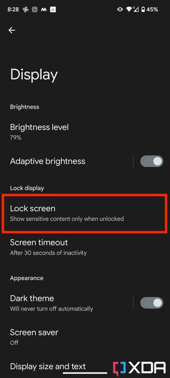 Display settings in Android 13