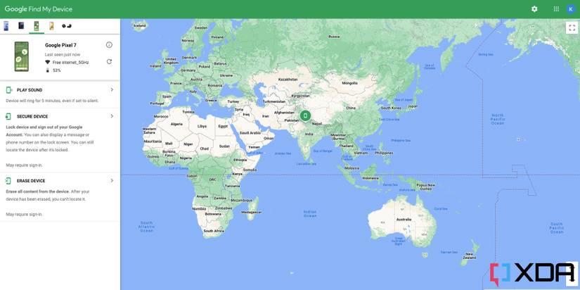 A screenshot showing the Find My Device feature to locate your lost phone.