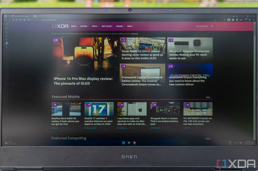 Close-up view of the display on the Omen 16 laptop