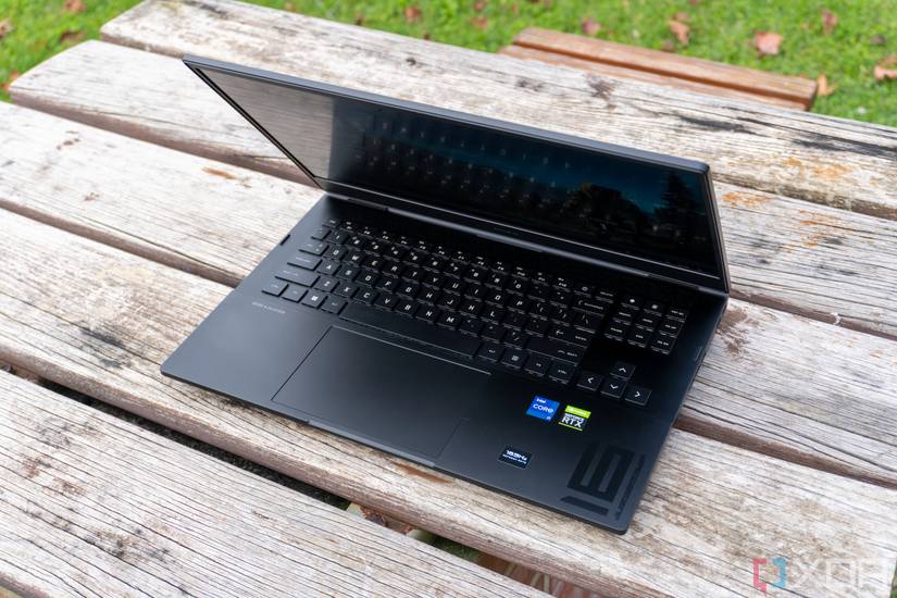 Angled front view of the Omen 16 with the lid open at 60 degrees
