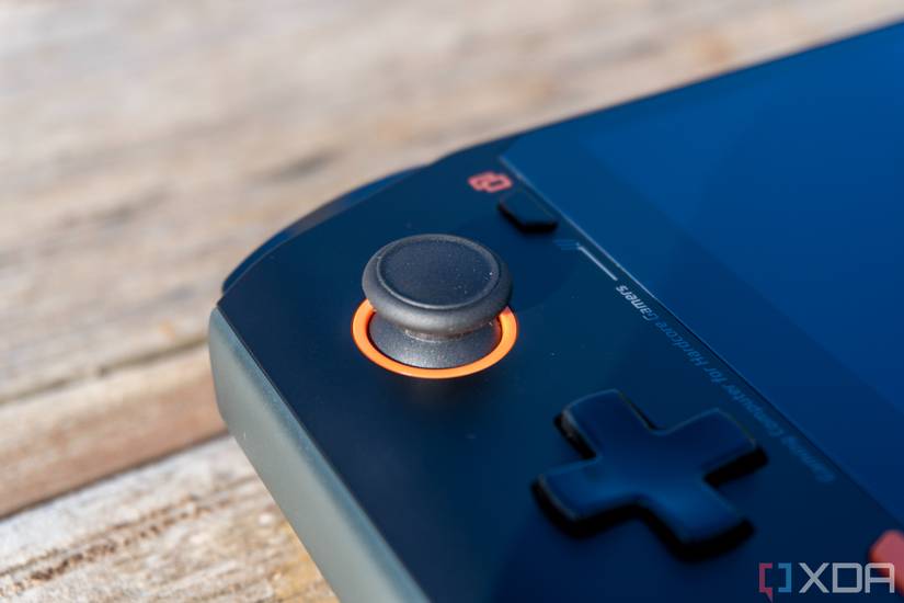 Close-up view of the analog stick on the left side of the the One Xplayer Mini Pro