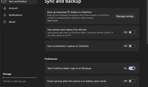 Screenshot of the Backup and sync settings in the OneDrive app for Windows 11