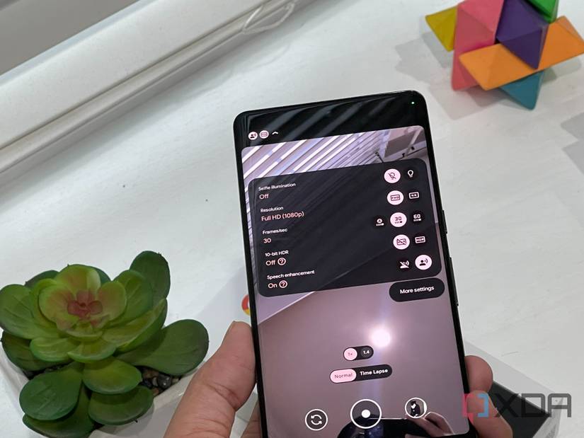 Pixel 7 Pro selfie camera with speech enhancement settings  