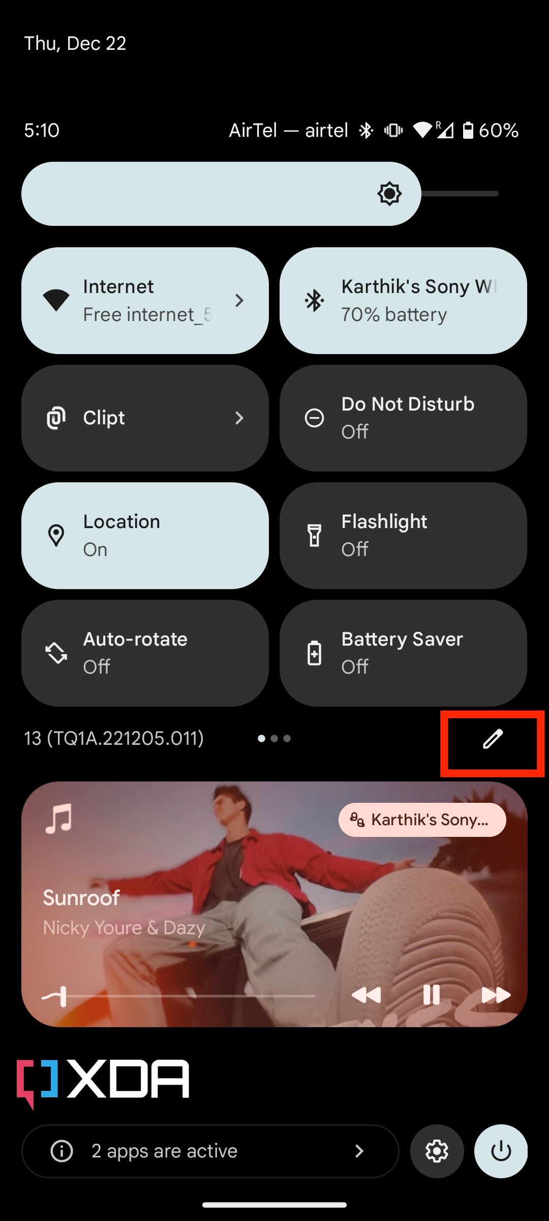 Quick settings in Android 13