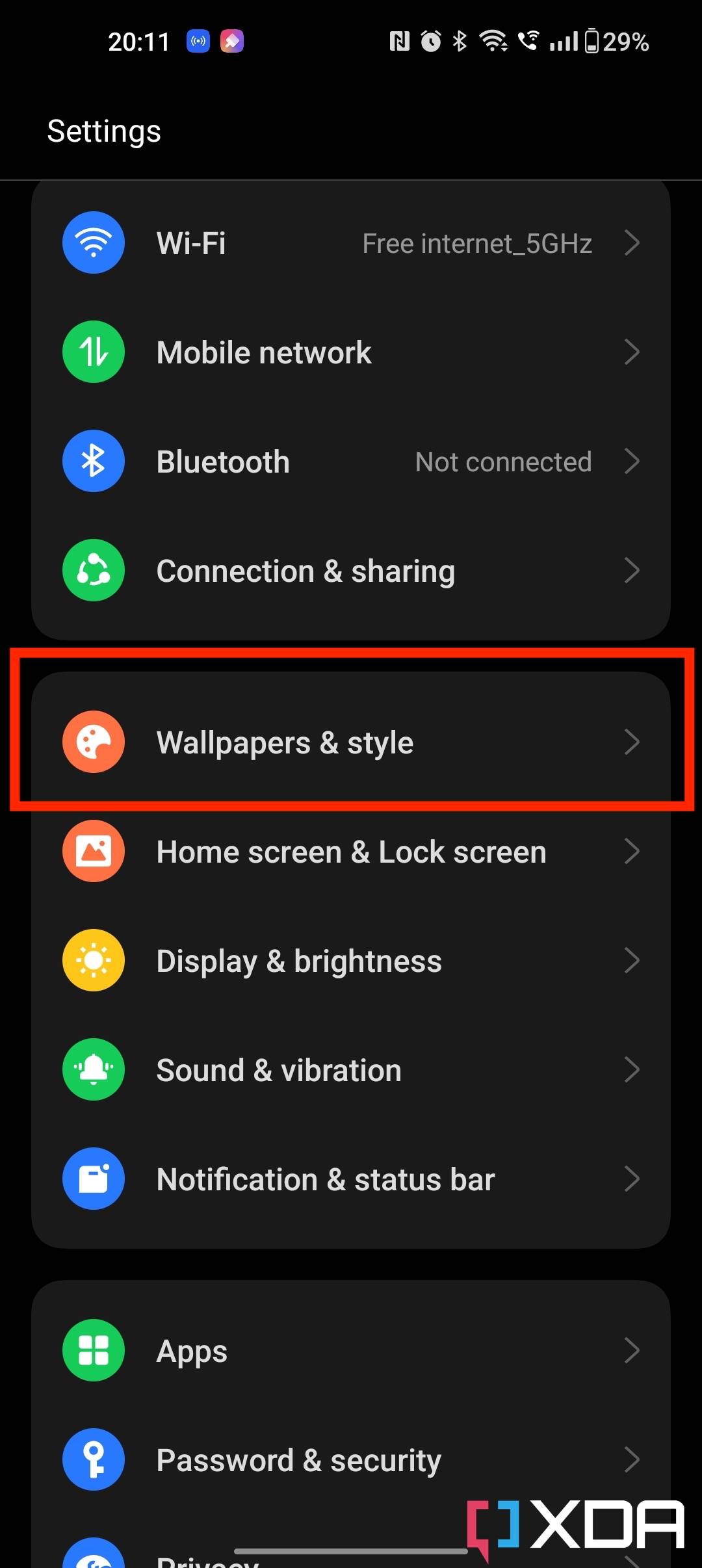 Settings page on OxygenOS 13