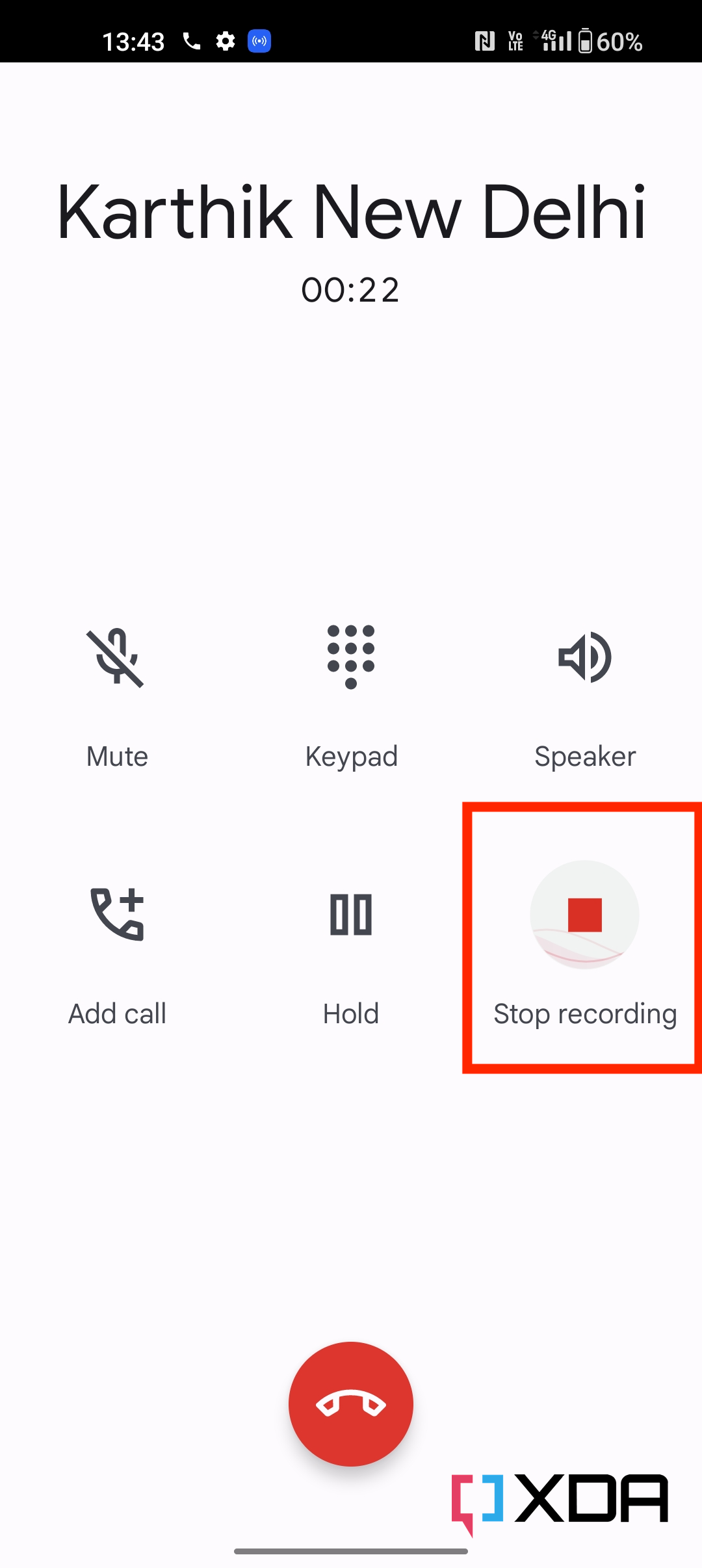 Stop recording the phone call during a call on Phone by Google app