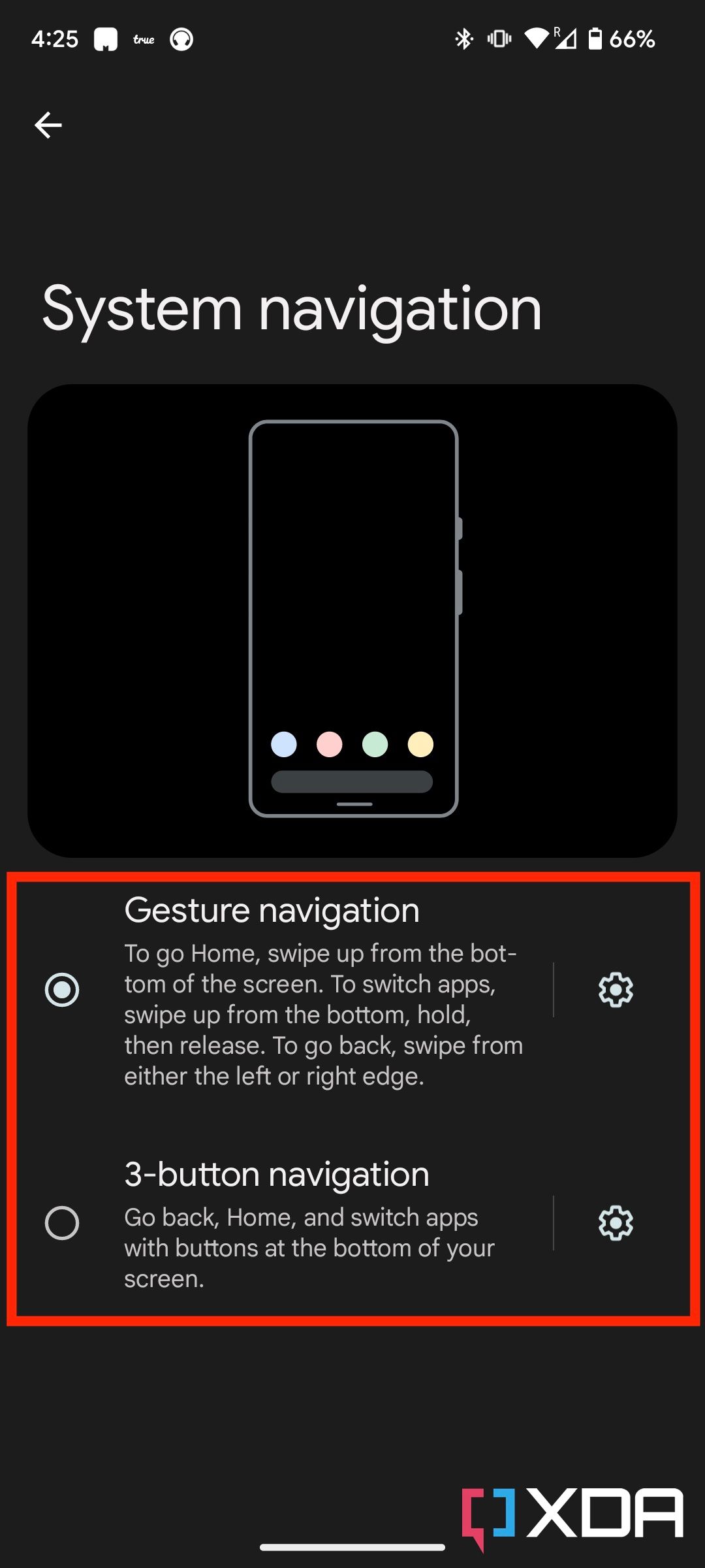 System navigation menu in android 13