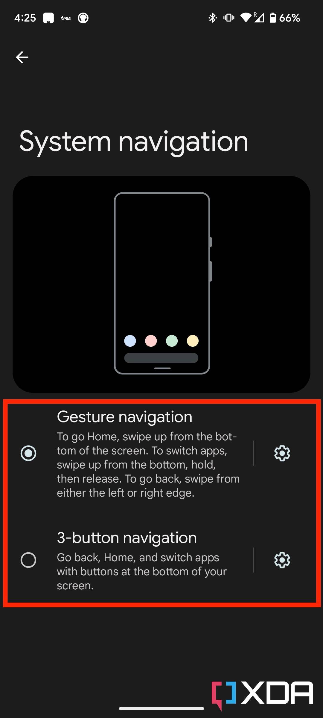 System navigation menu in android 13