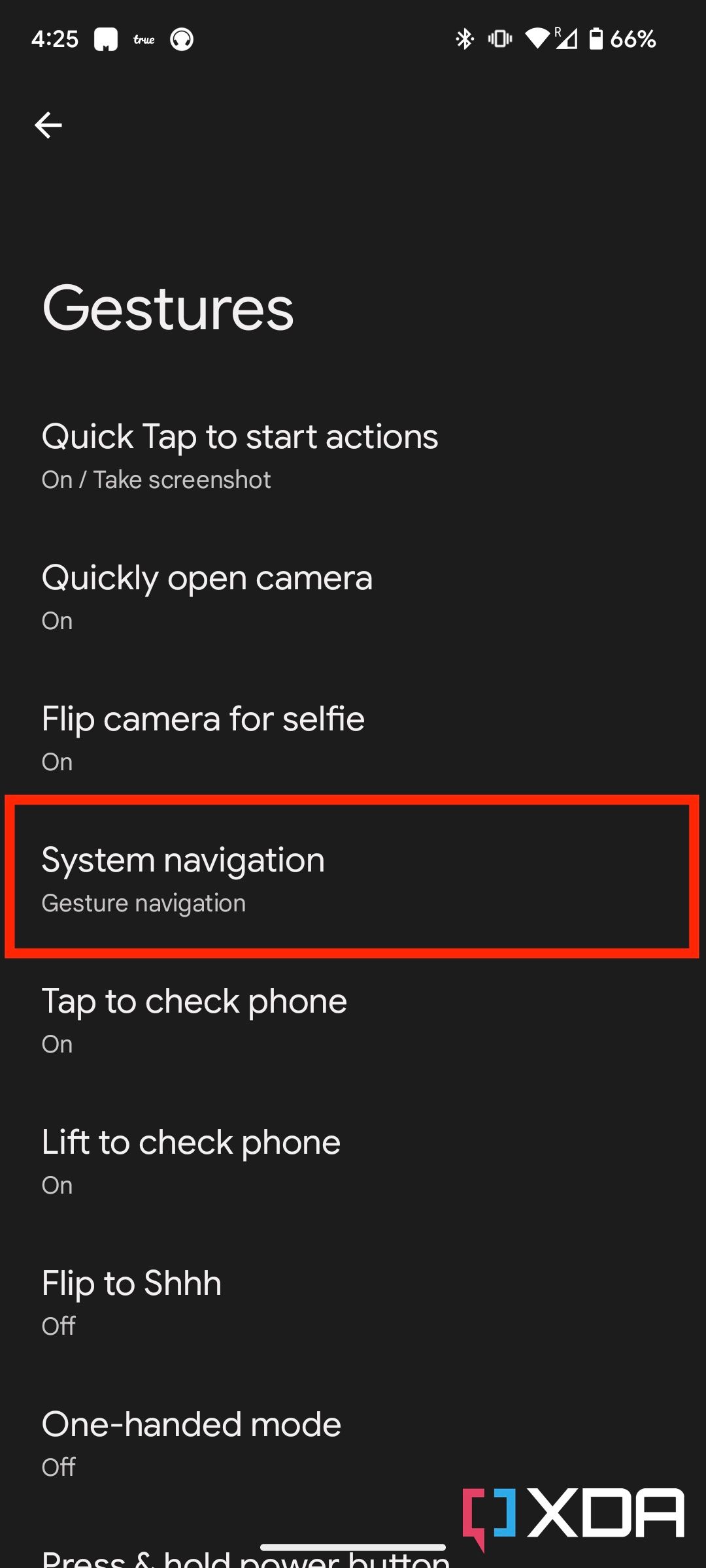 System navogation settings in Android 13