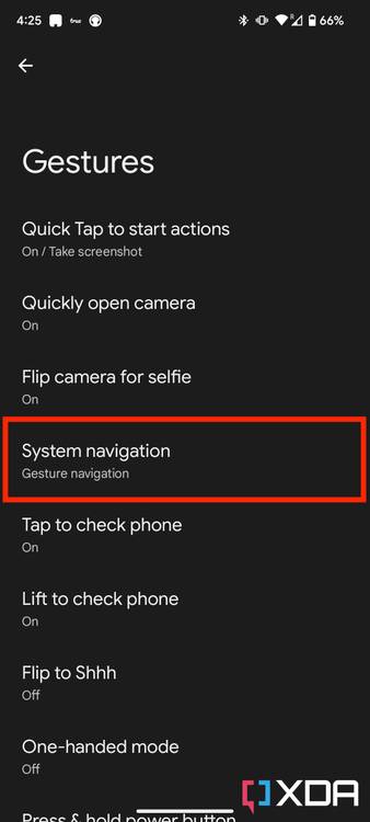 System navogation settings in Android 13