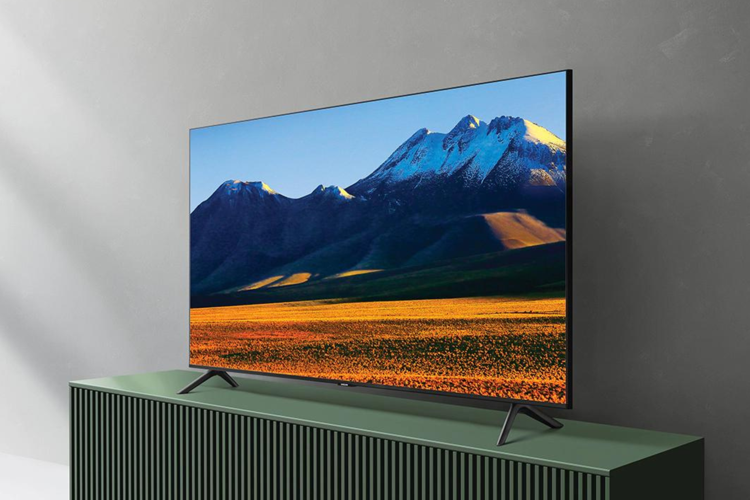 86" Class TU9010 Crystal UHD 4K Smart TV on shelf