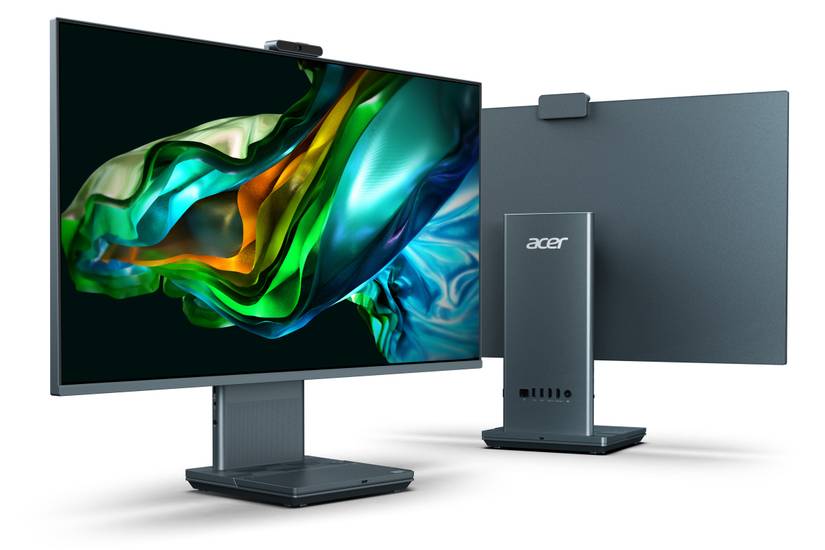 Angled views of the front and back of the Acer Aspire S 32 with the display facing right.