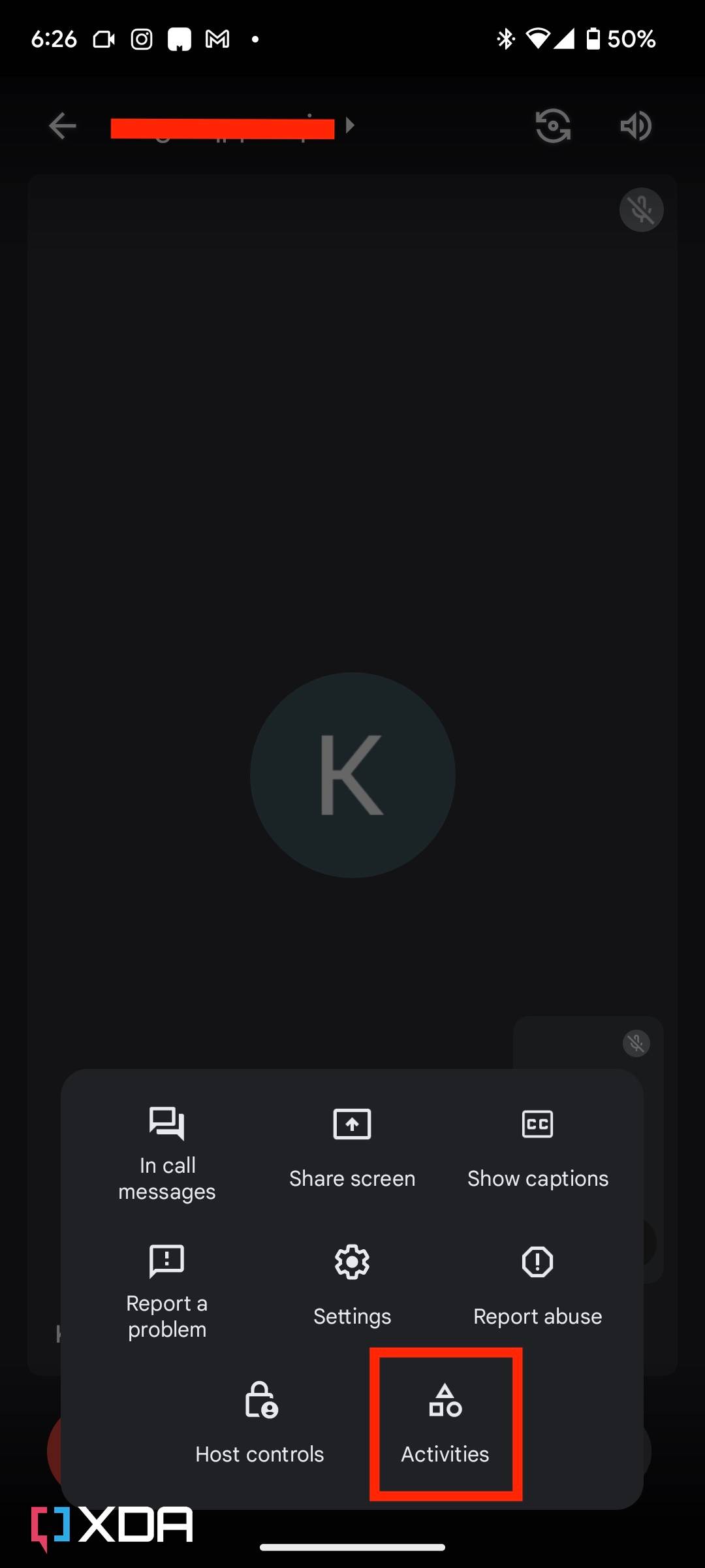 Activities option in Google Meet