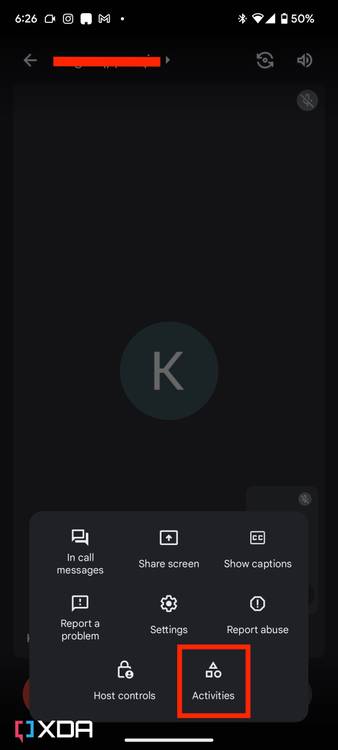 Activities option in Google Meet