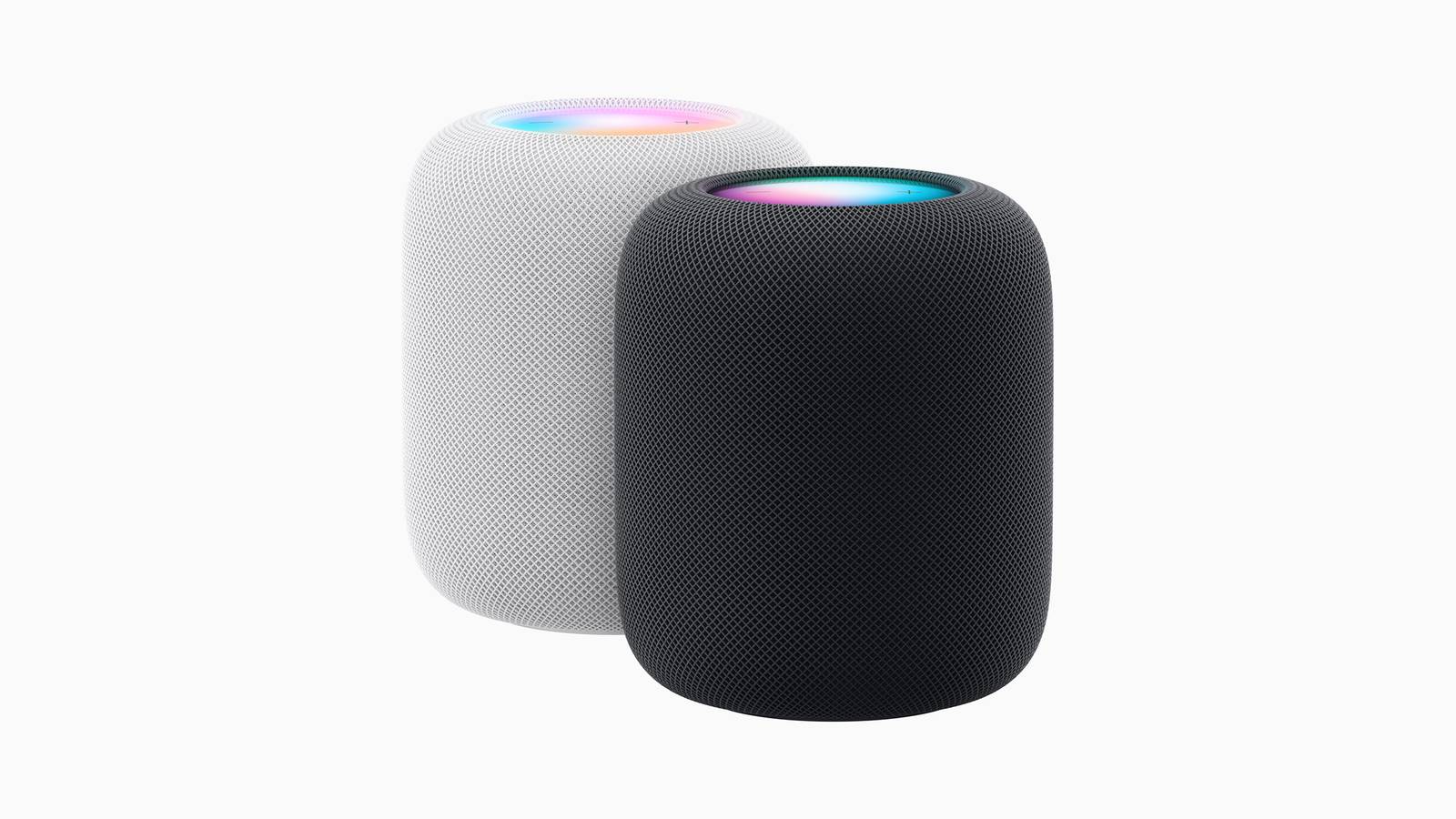 Apple HomePod on light gray background.