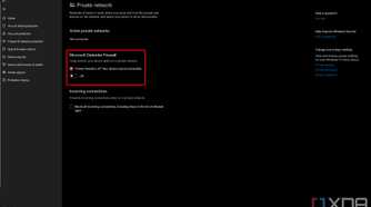 Screenshot of the Microsoft Defender Firewall settings for private networks, showing that the firewall is disabled.