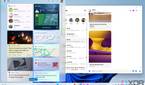 Screenshot of a Windows 11 desktop with the Messenger app open and the Widgets board showing the corresponding widget