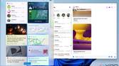 Screenshot of a Windows 11 desktop with the Messenger app open and the Widgets board showing the corresponding widget