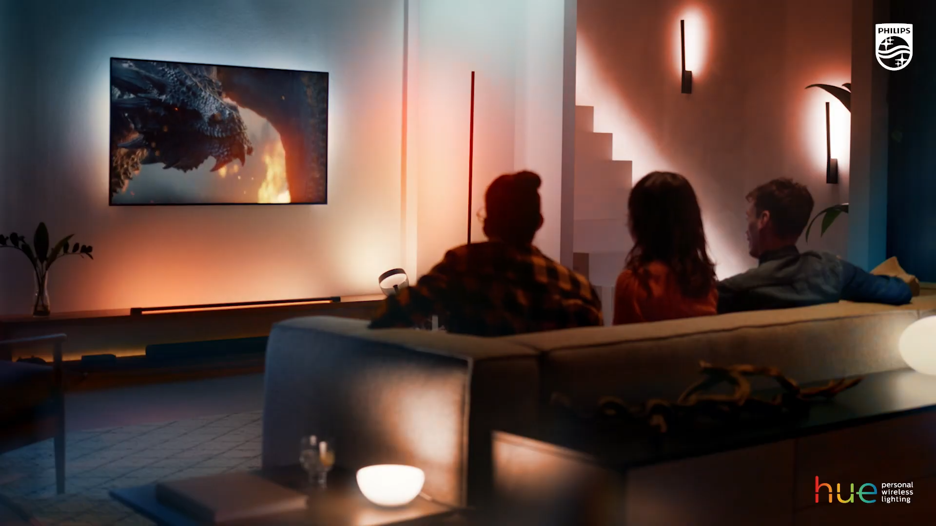 Philips Hue Sync TV app in the living room 