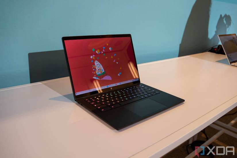 The HP Dragonfly Pro Chromebook on a desk