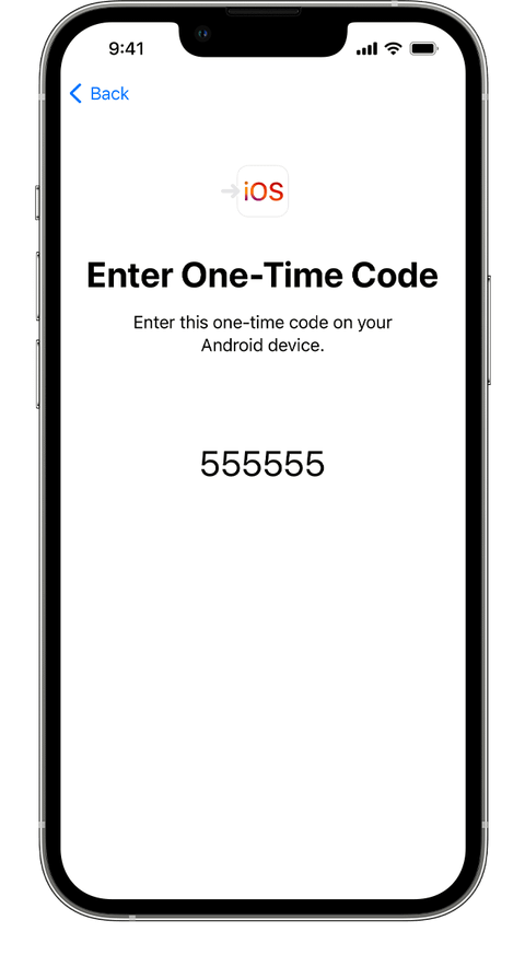 A screenshot of the Enter One-Time Code screen in the Move to iOS app on iPhone.