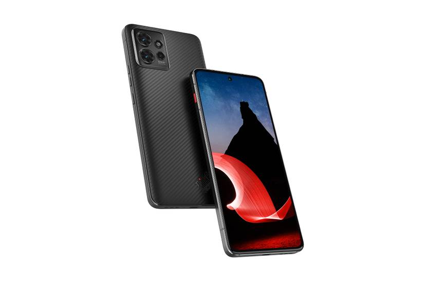 Lenovo ThinkPhone by Motorola front and back on white background.