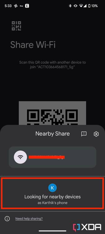 Nearby share feature on android 13 to share wifi password-1