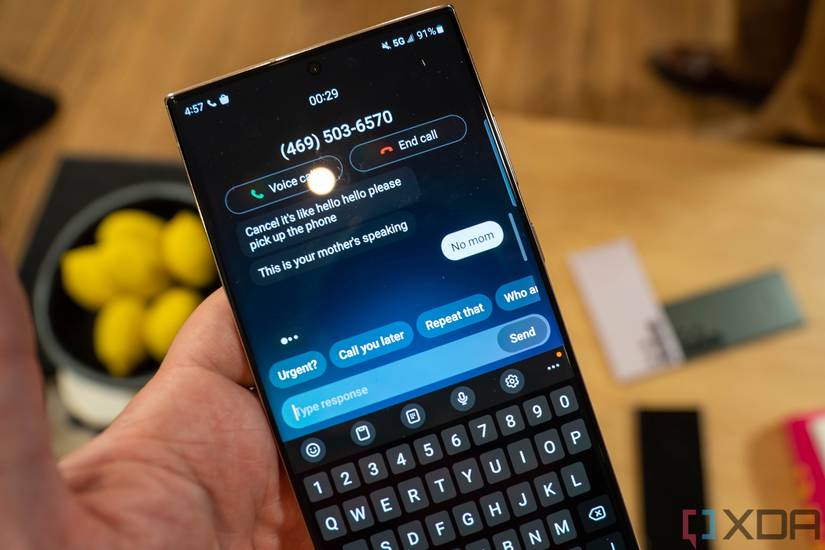 Phone showing text conversation while on a call