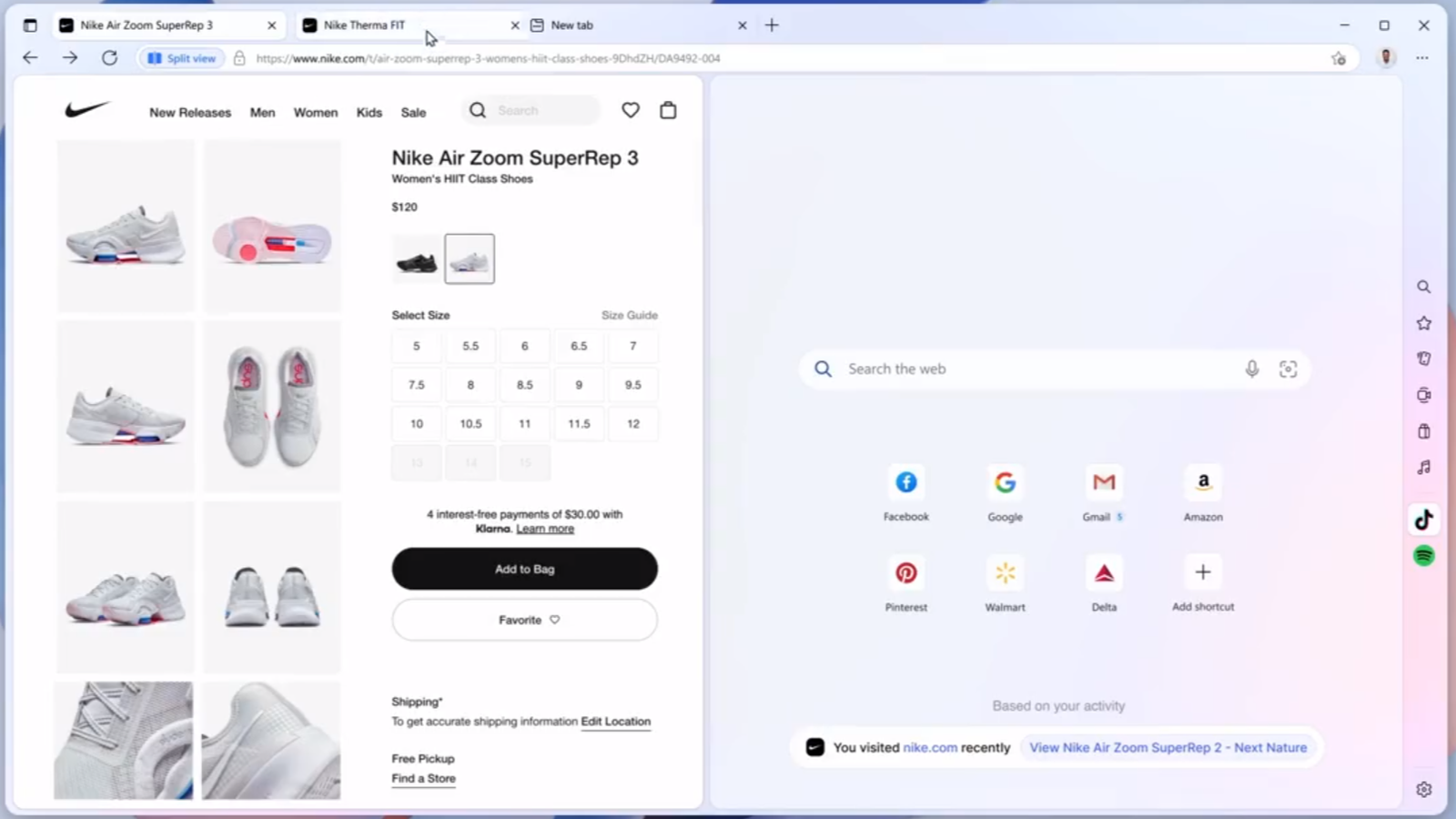 Screenshot of Microsoft Edge showing two different tabs side-by-side