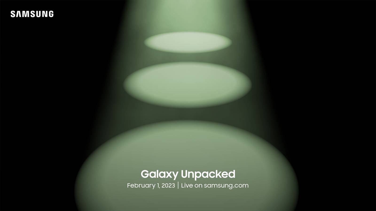 Samsung Galaxy Unpacked 2023 with three spotlights